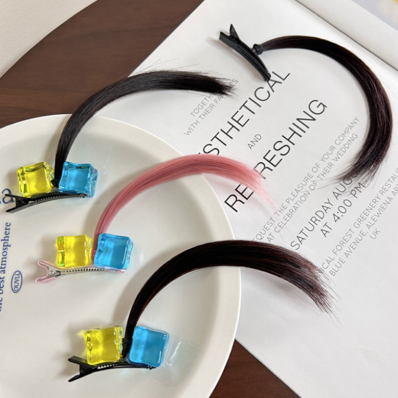 Funny hairpin, silly hair clip, female anime cosplay wig, small braid, side bangs, duckbill clip, cute top clip hair clip full figure