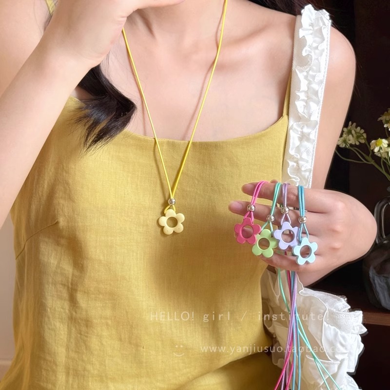 Dopamine colored oil drip flower necklace for women, summer Korean niche design sense collarbone chain, versatile daily neckchain details Picture