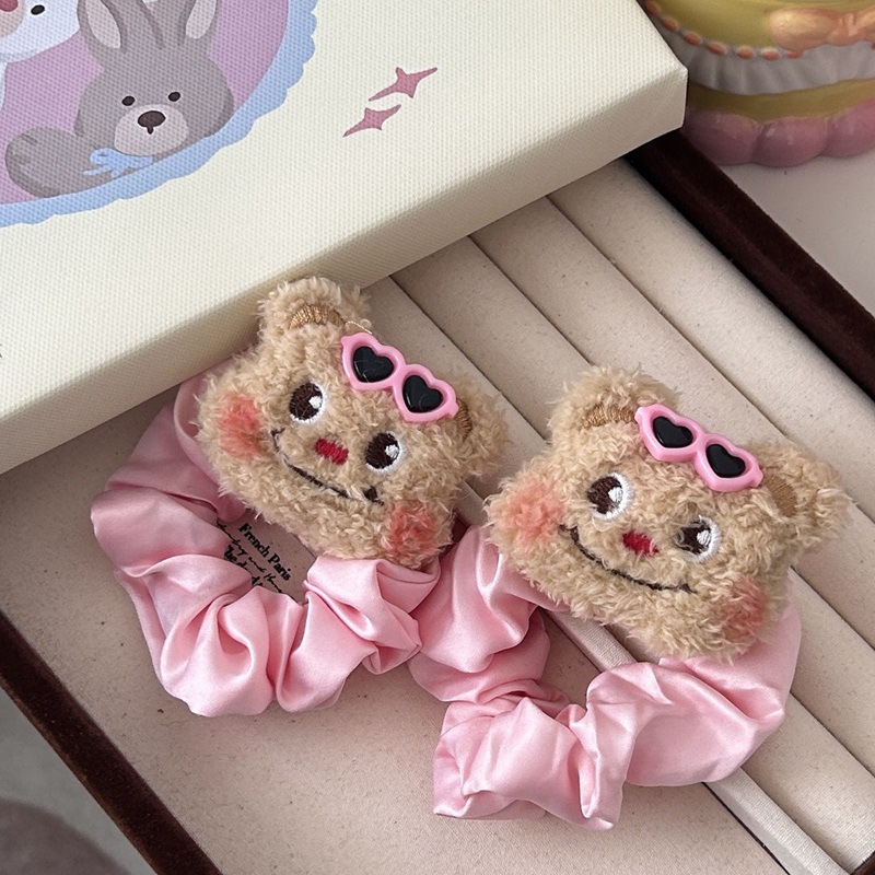 Cute butter bear satin hair tie, girl cartoon hair tie, ponytail fun hair tie, 2024 new style headwear and hair accessory details Picture