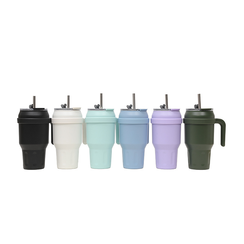 New cross-border car cup with handle, 40oz large-capacity stainless steel insulated cup with straw, high appearance level ice cup details Picture