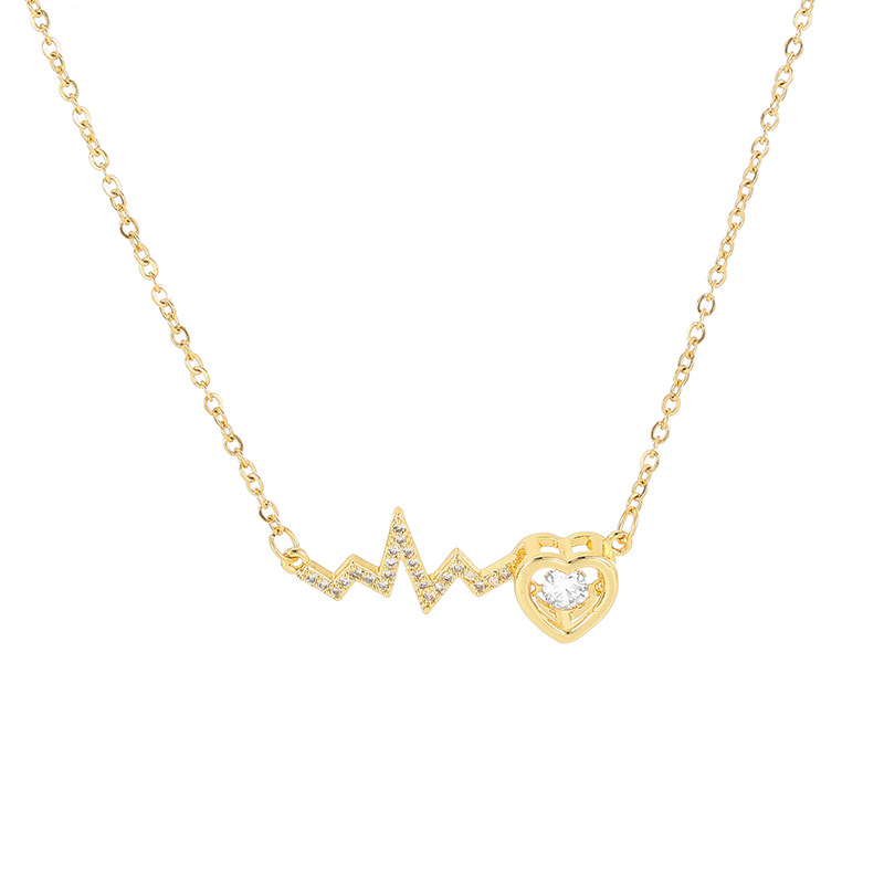 Fashionable and light luxury electrocardiogram dynamic heart-shaped titanium steel necklace for women, summer high-end and simple collarbone chain accessory wholesale Item Picture