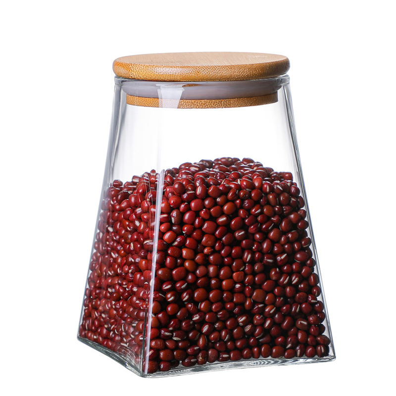 Wholesale tea cans, household irregular storage cans, large-capacity bamboo lid glass sealed cans for storing grains and cereals Item Picture