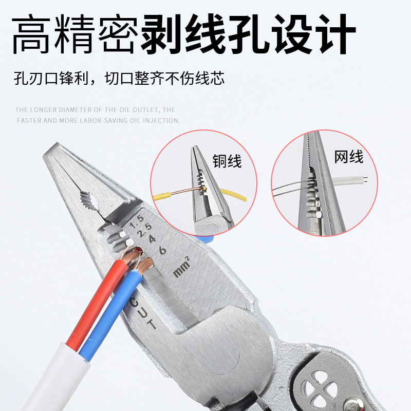 New thickened 9-in-1 multi-functional wire stripper with electrical measurement function, wire cutting and pulling, cable cutting and crimping, electrician's pliers Application Scenario