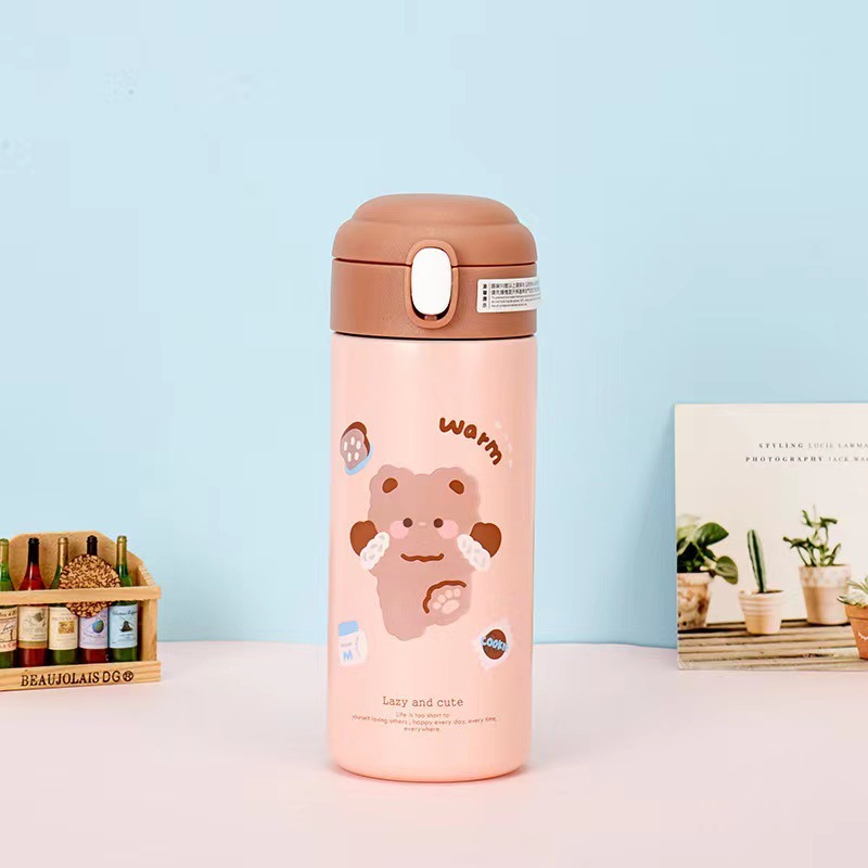 Cute bear straw cup, thermos flask, student cartoon bouncing and diving cup, ins style, girlish heart, custom-made thermos flask Specification drawing