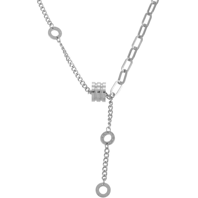 Titanium steel light luxury design fringed waist necklace, versatile for women's fashion, love round film end film design collarbone chain Item Picture