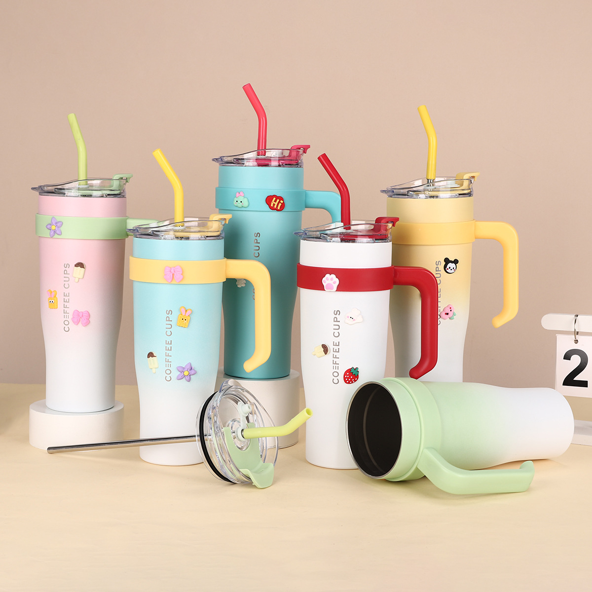 Amazon's best-selling 304 stainless steel double-layer insulated cup, straw with lid, ice cup, portable handle, car cup details Picture