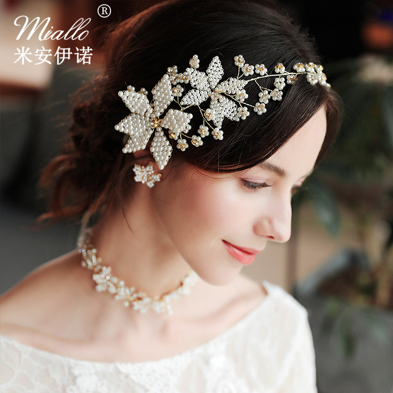 New exaggerated wedding headwear from Europe and America, cross-border beautiful handcrafted beaded headbands, floral headwear, wedding dress headbands full figure
