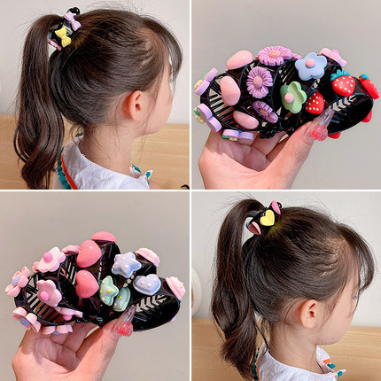 Baby cartoon fruit ponytail clip, cute little girl bun hairstyle, lazy person's magic tool, fixed hair clip full figure