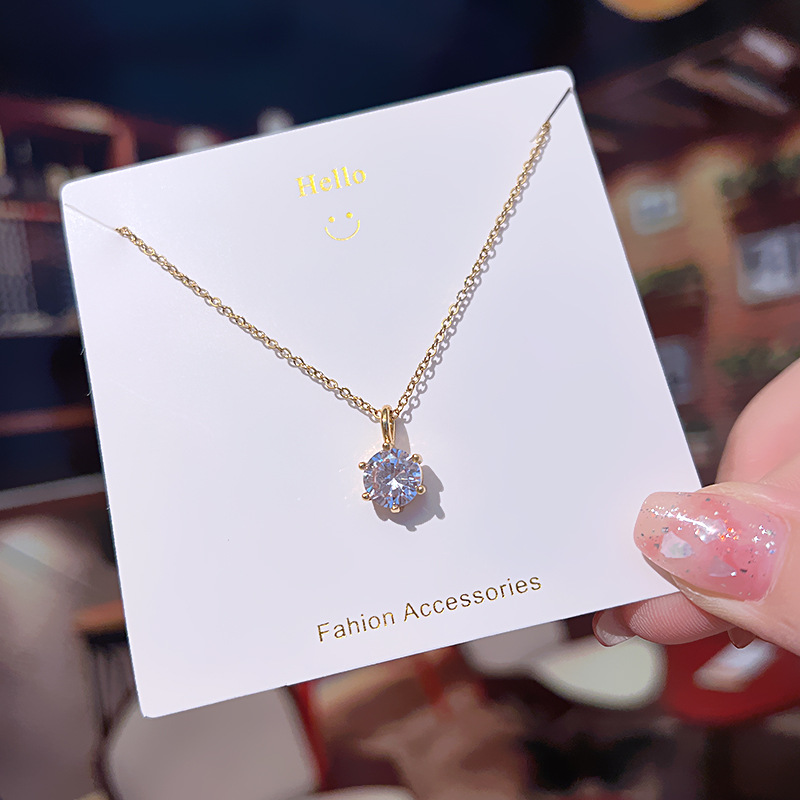 Korean InS-style simple single zircon pendant titanium steel necklace, a niche design for women, versatile and exquisite collarbone chain details Picture