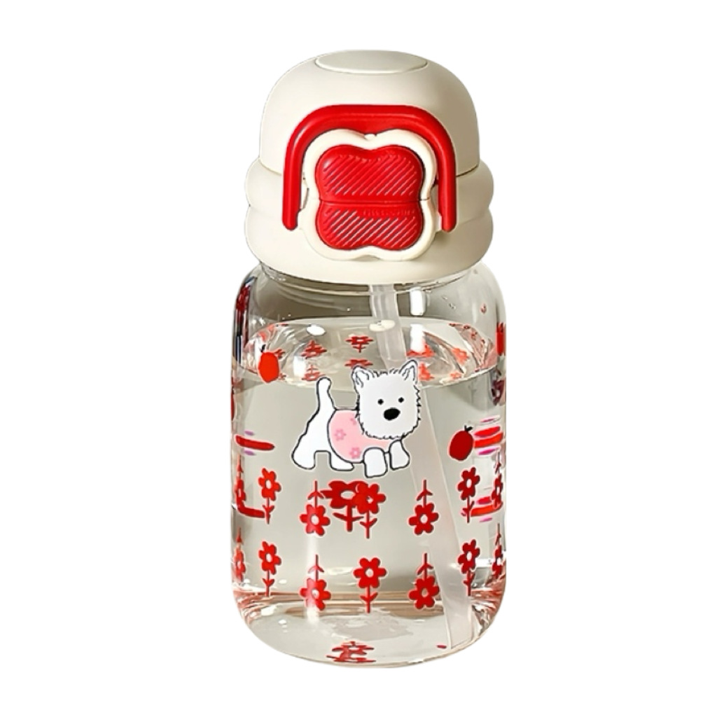 Little Dog West Highland Glass Cup, high appearance level, student double-drinking straw cup, portable, heat-resistant, cute girls' water cup Item Picture