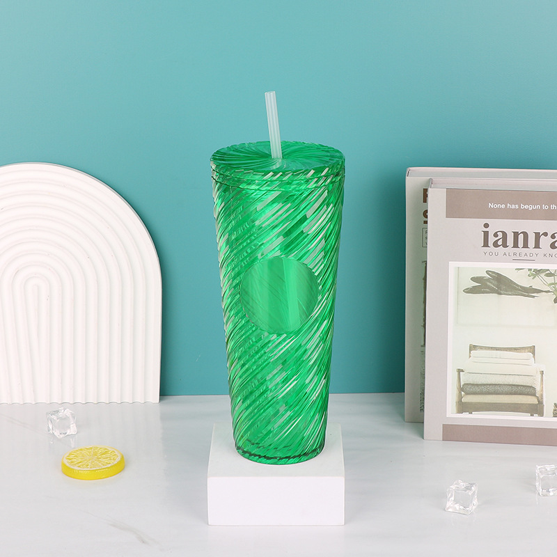 【 Processing and Customization 】 Large-capacity straw water cup with striped patterns, high-end drinking cup, ins style white-collar water cup Application Scenario