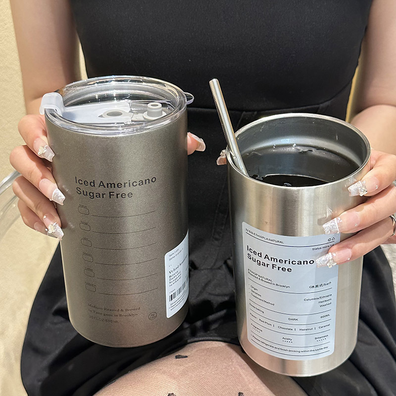 Bingba Cup, 304 stainless steel cold and heat preservation cup, straw cup, large-capacity ins American coffee cup, portable water cup full figure