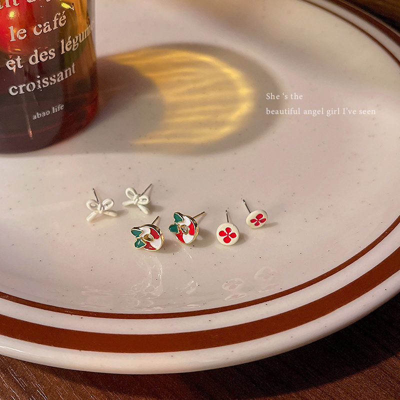 S925 Silver Needle Simple Bow Set Ear studs for women, sweet, small and versatile flower earrings wholesale Specification drawing
