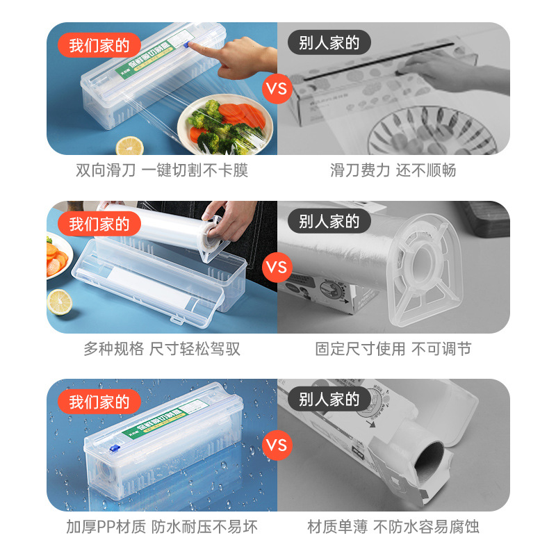 Food-grade PE high-temperature resistant packaging machine, food-grade plastic film box cutter, sliding knife type, large rolls for household use, commercial use Specification drawing