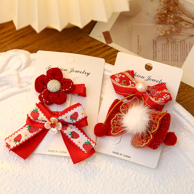 Wholesale 2025 New Year children's Hanfu bow headwear, girls' red festive tassels, Chinese-style New Year hair accessories details Picture