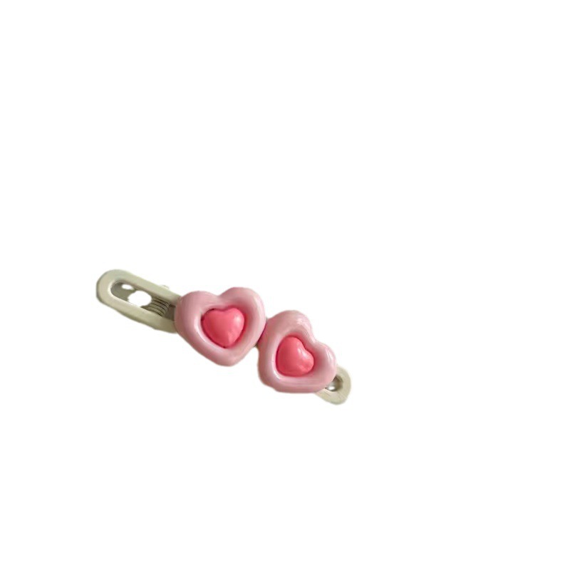 Heart-shaped blush little rabbit diy hair clips, duckbeak clips, bangs clips, colorful double-layer heart-shaped resin dopamine accessories Item Picture