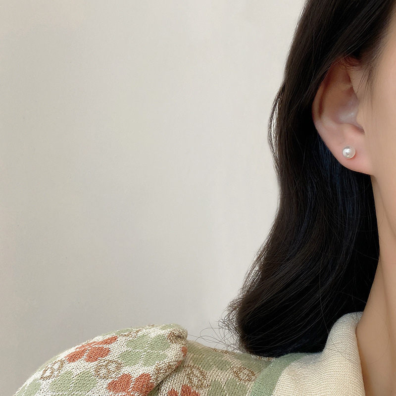 S925 Silver Needle Simple Round pearl Stud Mini Set for Women, ear Piercing earrings, a must-have earpiece trend in 2025 details Picture