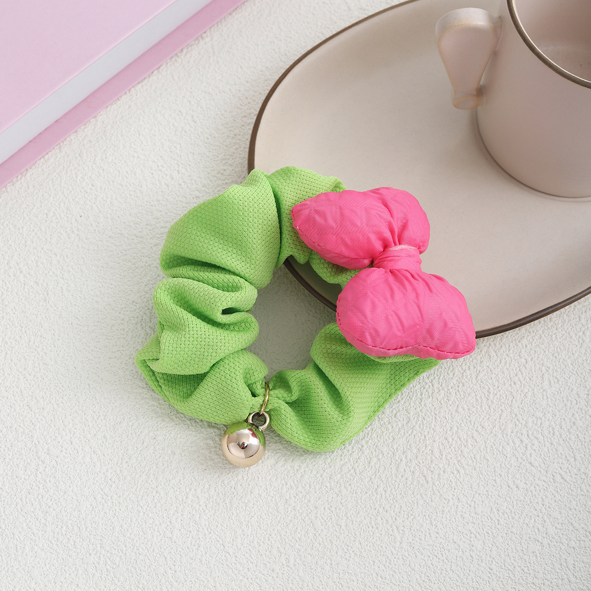 Children's fabric bow, large intestine hair band, Korean girl's sweet hair tie, ponytail hair tie, leather band, Japanese and Korean headwear Specification drawing