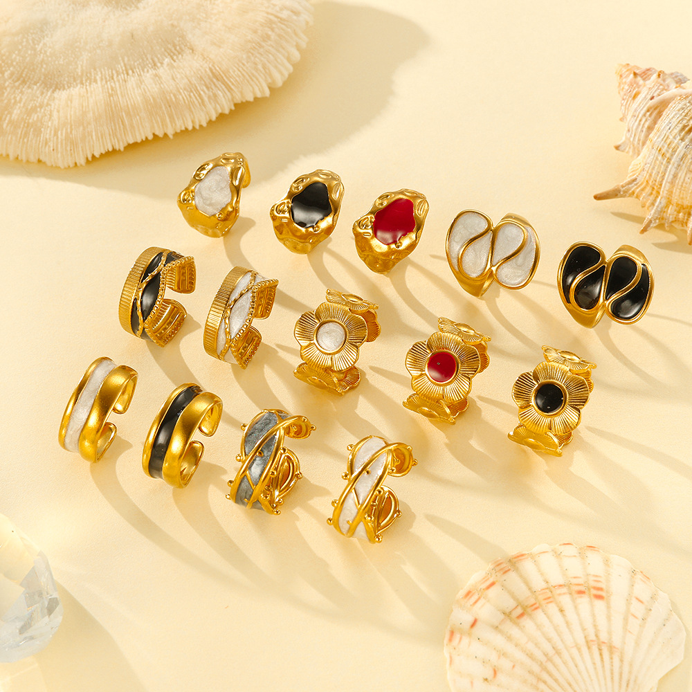 Cross-border TEMU French irregular oil-dripping stainless steel ring, a niche design, light luxury and exquisite style ring Specification drawing