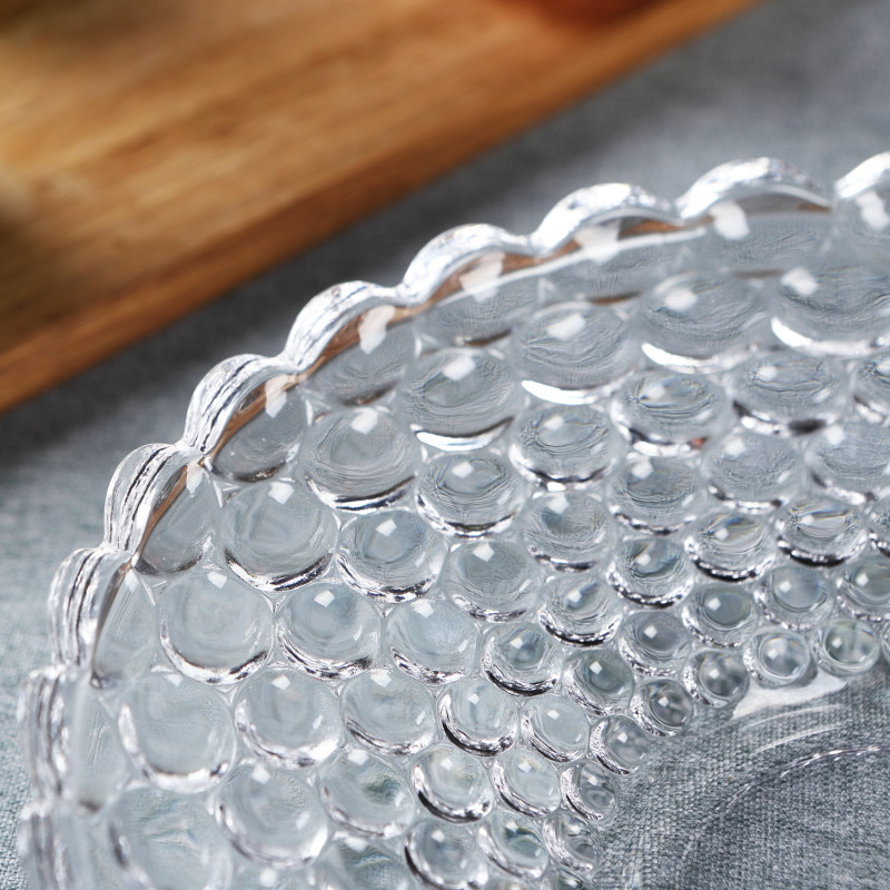 DELISOGA creative pearl fruit tray, transparent glass snack candy plate, European modern sparkling fruit plate Specification drawing