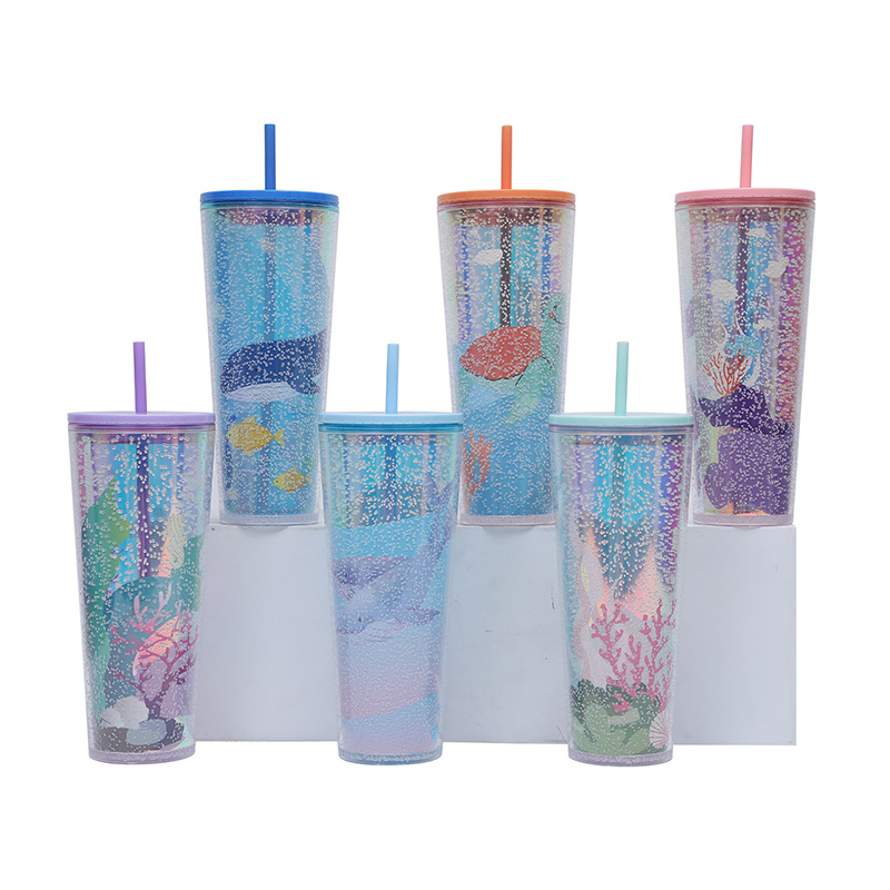 2025 New model factory direct supply 750ml large-capacity double-layer plastic straw cup Creative bubble Star Bar water cup details Picture