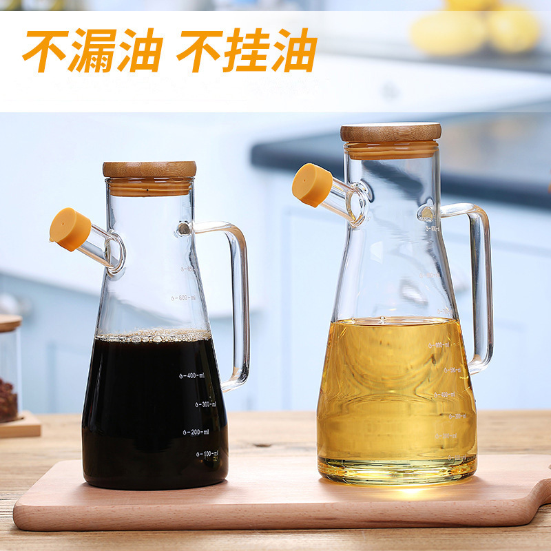Kitchen glass oil bottle, high borosilicate with scale, condiment sauce oil bottle, handle vinegar bottle, oil storage, household condiment oil bottle Application Scenario