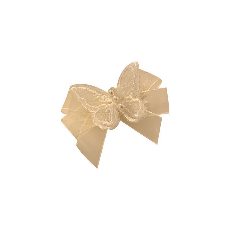 Super fairy-like white gauze pearl butterfly hairpin, sweet forest-style bow, small hairpin with braided hair accessory at the edge Item Picture