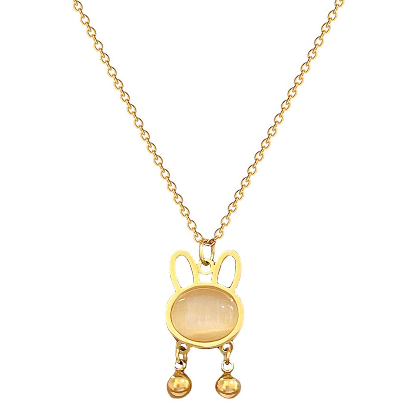 【 All-titanium Steel 】 Cat's eye stone rabbit minimalist style furnace, real gold necklace, female Instagram Internet celebrity collarbone chain accessory Item Picture