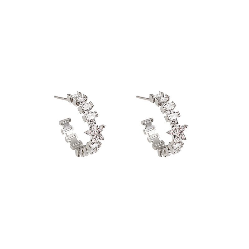 S925 Silver Needle ultra-sparkling Exquisite Zircon star Earrings, a high-end, fashionable, individual and versatile ear accessory for women with a cold and elegant style Item Picture