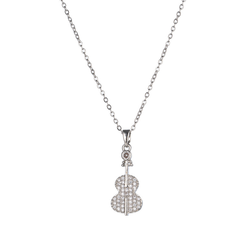 Korean version simple silver violin necklace, women's niche design sense, Internet celebrity collarbone chain, ins style accessory wholesale Item Picture