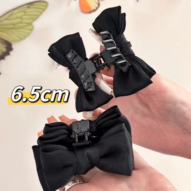 Black double-sided bow clip, small side clip, princess forehead bangs hair clip, new women's small clip hair accessory details Picture