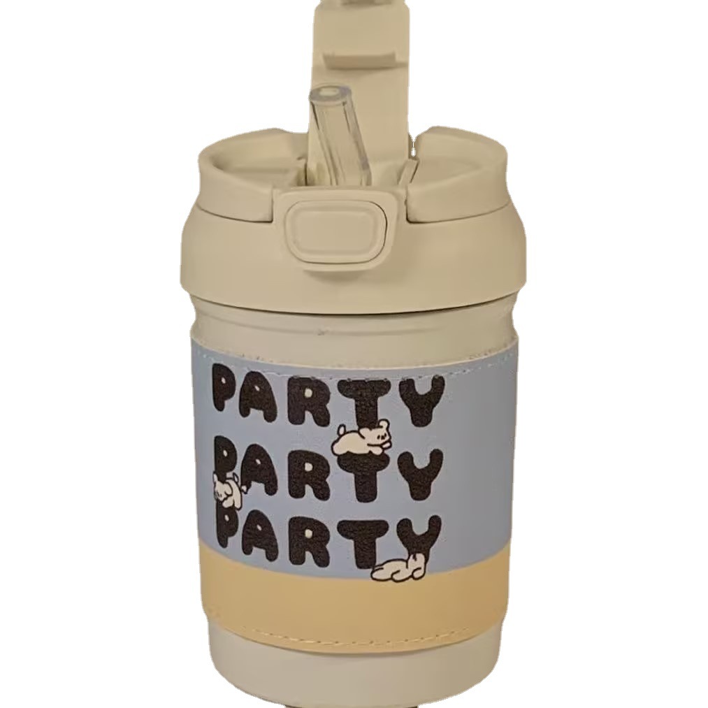 Cute little dog bouncing, thermos cup, water cup, cartoon and cute, portable silicone straw cup for girls, high appearance level coffee cup Item Picture