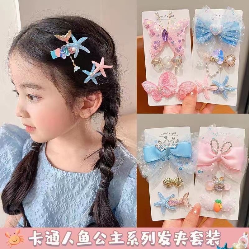 Girls' bow hair accessories, children's mermaid baby hair clips, Frozen headwear, Elsa Princess super fairy hair accessories full figure
