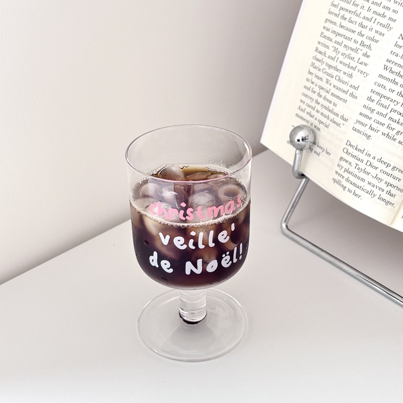 Cross-border homemade Ins-style tall glass Christmas-themed English glass, juice glass, red wine glass, breakfast glass Specification drawing