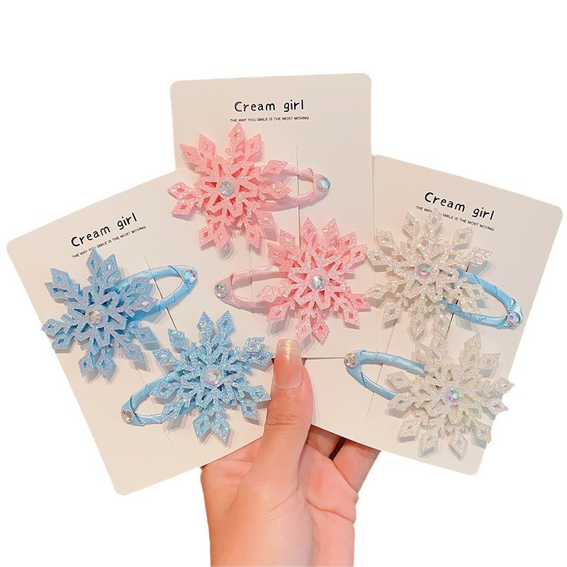 Frozen Children's snowflake hair clip, bb clip, Girl Elsa Princess hair clip, girl wrap fabric side clip, broken hair clip Item Picture