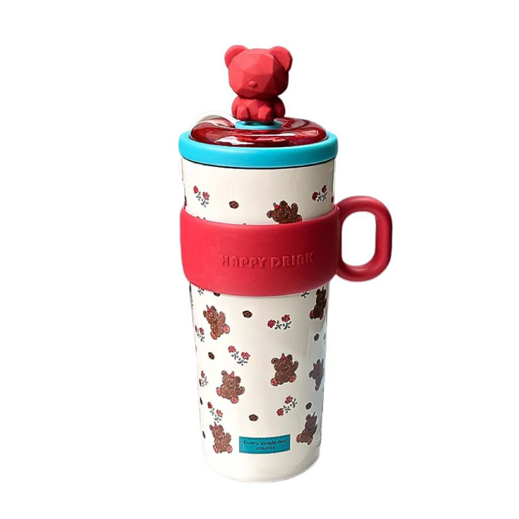 The new cartoon ice cube cup has a high appearance level. It is a 316 stainless steel water cup with a filter for making tea and a portable office straw cup Item Picture