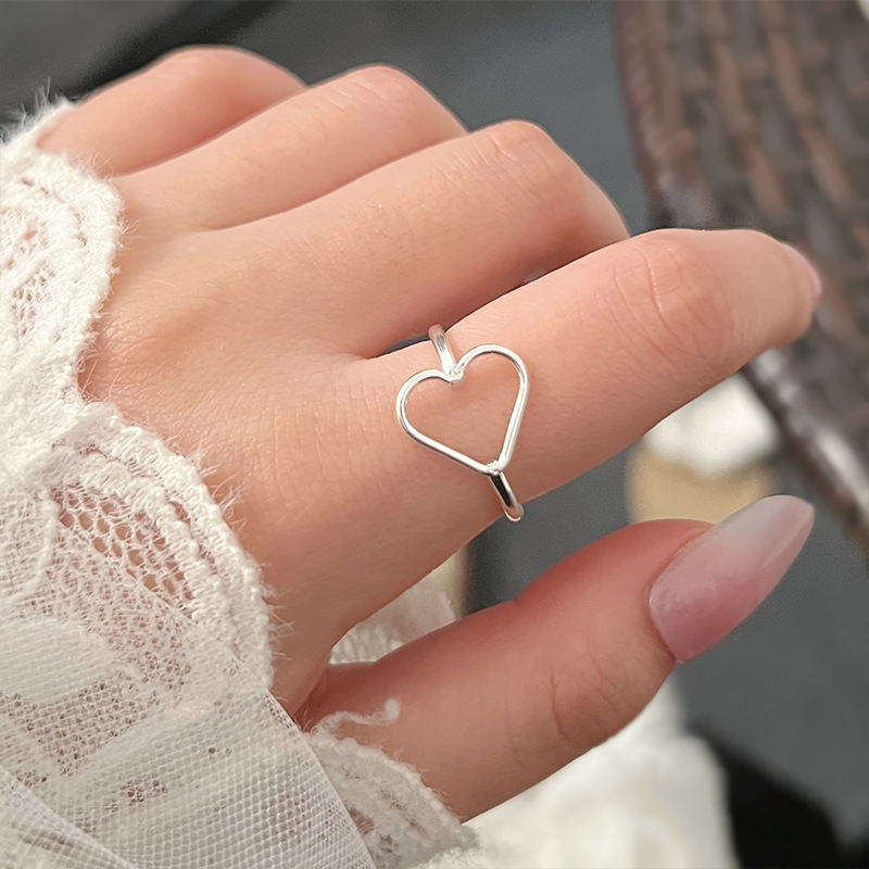 Cross-border European and American open, fashionable, individual, elegant, light luxury, exquisite and high-end female heart-shaped open ring for girls details Picture