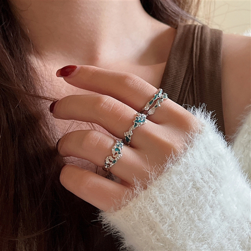 Lava drop glaze irregular French pleated open ring for women, dark and unique, ins style high-end ring Specification drawing