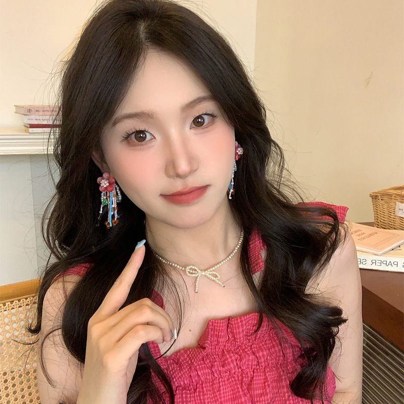 Summer Dopamine Flower Earrings for Women, 2025 New style, elegant long stud earrings, niche design, versatile earrings details Picture