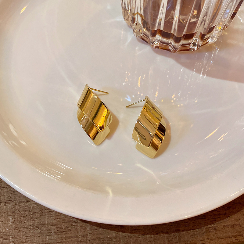 New cross-border metal earrings from Europe and America, a unique and versatile accessory for women with a cold and cool style. Spiral stud earrings, a high-end and elegant ear accessory Application Scenario