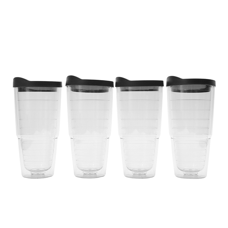 The new modern direct-drinking plastic water cup from cross-border Amazon is a popular, simple and portable 24oz double-layer threaded cup Item Picture
