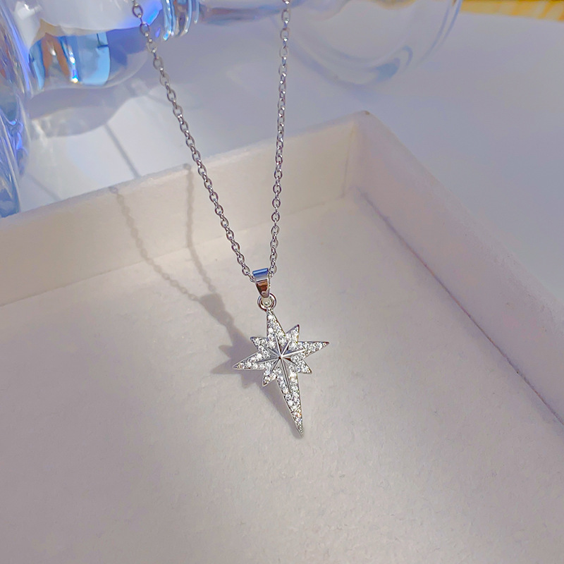 European and American style, zirconia octagonal star pendant titanium steel necklace, women's fashionable and light luxury collarbone chain, high-end accessory details Picture