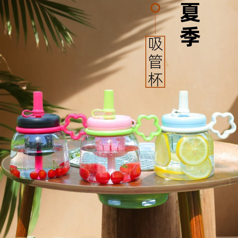 Summer new large-capacity cup with tea strout, large-bellied cup, high appearance level for girls, straw, tonnage cup, portable and hand-held double drinking cup full figure