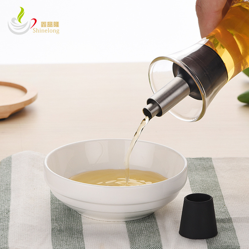 High borosilicate glass seasoning bottle, kitchen seasoning bottle, creative soy sauce pot with lid, vinegar oil bottle, stainless steel oil pot details Picture
