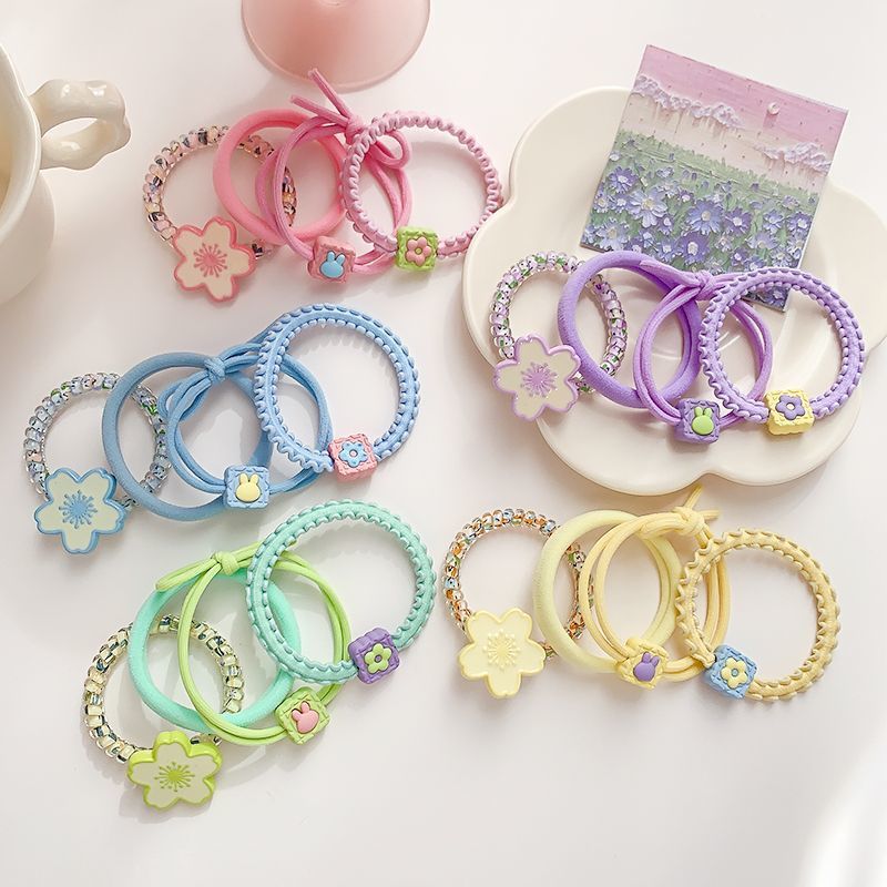 Colorful rubber band hair ties that won't damage women's hair, high-elasticity hair ties, sweet summer flower hair bands, simple and versatile hair accessories full figure