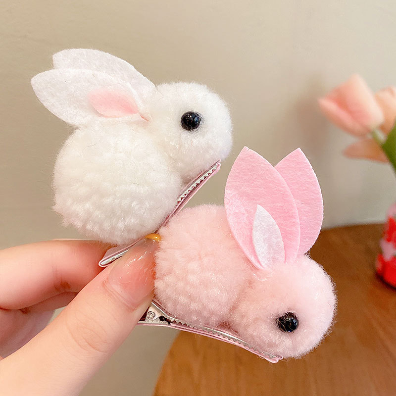 Cute plush rabbit hair clips, Korean version of children's little princess hair-safe bangs clips, little girl hair clips and hair accessories details Picture