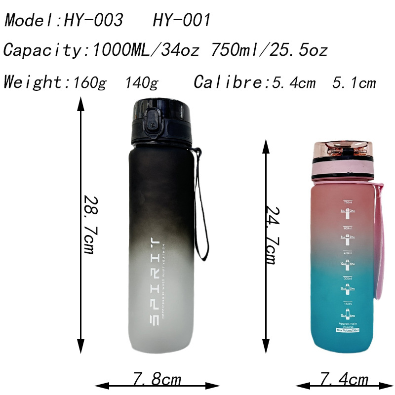 Cross-border large-capacity frosted gradient plastic water cup, high appearance level water bottle, outdoor sports and fitness water bottle, direct drinking cup Item Picture