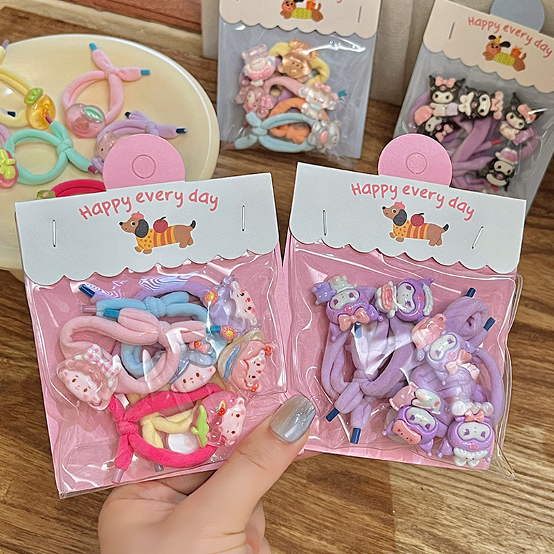 Cute cartoon fabric thumb ring hair tie for children and babies that won't hurt their hair. Bow and small rubber band to tie the little chirping hair tie details Picture
