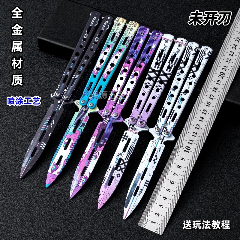 Factory wholesale and direct sales of patterned butterfly knives, training knives, swing knives, all stainless steel uncut safety folding knives details Picture