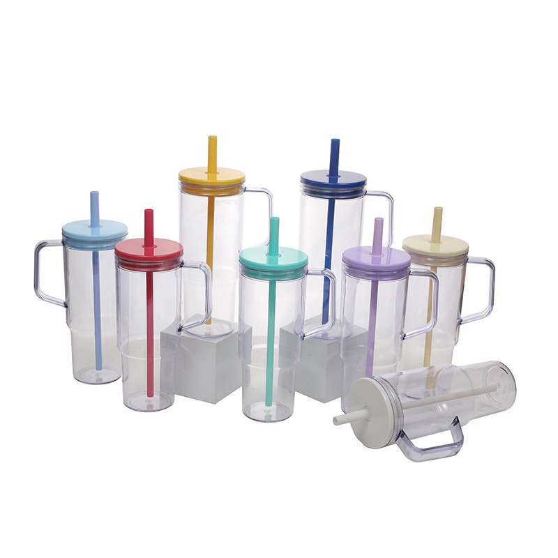 New cross-border student portable sports water cup with straw plastic cup, large-capacity straw cup with handle ice cube cup Item Picture